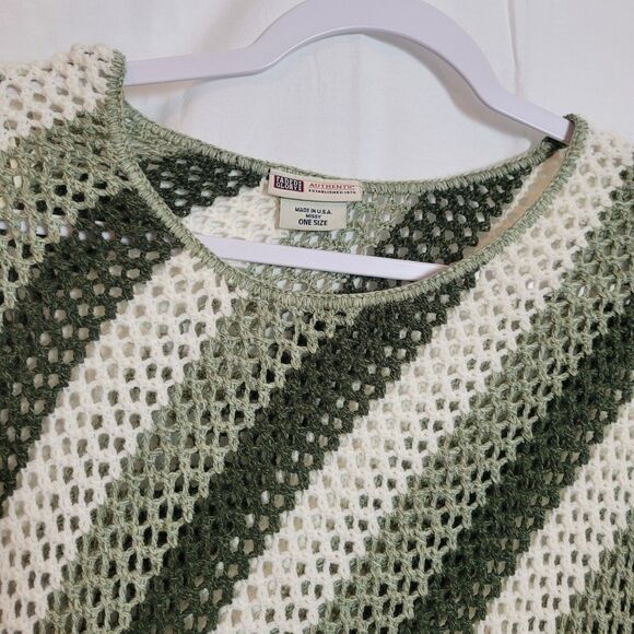 Vintage Boho Crochet Fringe Poncho One Size S-L Green Stripes Western USA Made - Picture 3 of 10